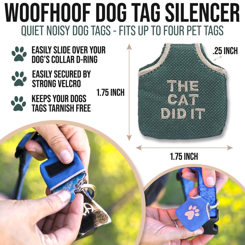 Woofhoof Dog Tag Silencer, Green The Cat Did It - Quiet Noisy Pet Tags - Fits Up to Four Pet IDs - Dog Tag Cover Protects Metal Pet IDs, Made of Durable Nylon, Universal Fit, Machine Washable - Image 2